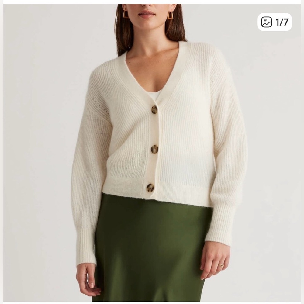 Quince Women's Ivory Baby Alpaca-Merino Wool Cropped Cardigan sz XS Button NWT